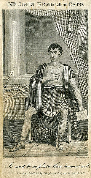 The actor John Kemble, in the role of Cato, revived at Covent Garden in 1816, drawn by George Cruikshank.