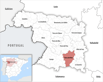 Die Lage der Comarca Tierra del Vino in der Provinz Zamora