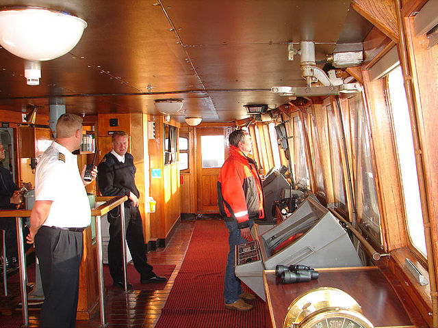 Three types of mariners, seen here in the wheelhouse of a ship: a master, able seaman, and harbour pilot.