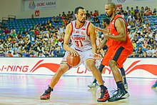 Kyle Jeffers (in white) takes on Chris Ellis of the Indonesia Warriors in an ABL match on 10 August 2014. Kyle Jeffers.jpg
