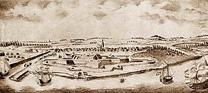 Вид города Либава в 1705 году