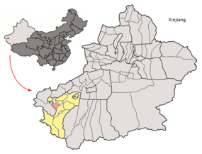 Yengisars läge i Kashgar, Xinjiang, Kina.