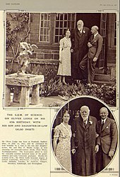 Enid Lodge, Sir Oliver Lodge and Brodie Lodge at Flore House in 1938 Lodge family at Flore House 1931.jpg