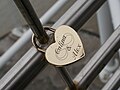Love lock affixed to the southern Golden Jubilee Bridge.