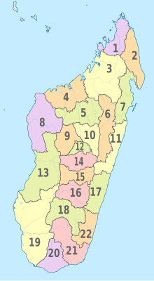 Madagascar, administrative divisions - Nmbrs - colored.svg