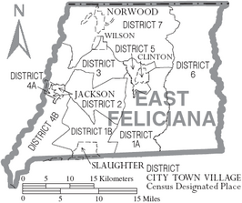 Kaart van East Feliciana Parish