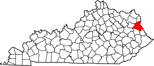 Kaart van Kentucky met de nadruk op Lawrence County