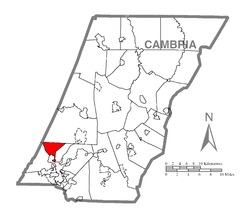 Map of Cambria County, Pennsylvania highlighting West Taylor Township