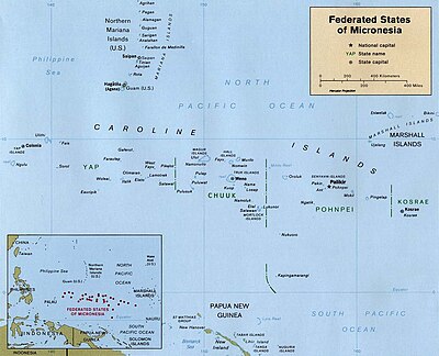 Mapa de Micronesia que reflicte as Illas Carolinas