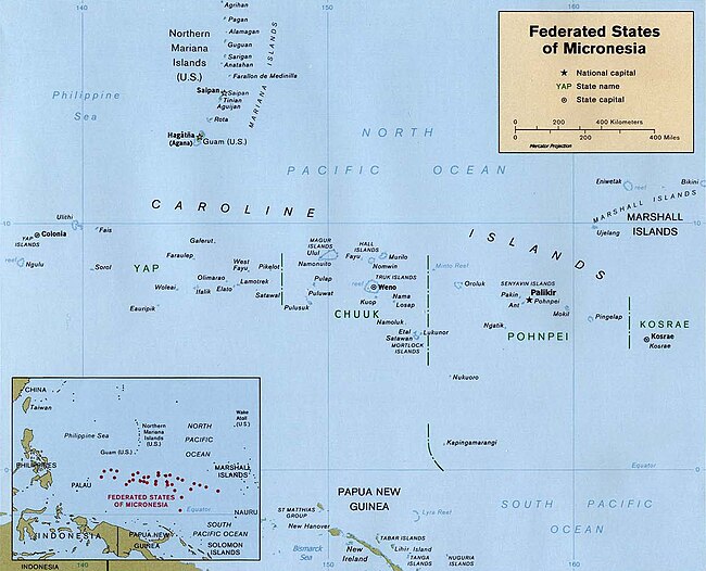 De østlige Karolineøyene, viser Pohnpei og Kosrae.