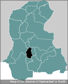 سنڌ جي نقشي ۾ حيدرآباد ضلعو ڏيکاريل