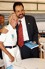Maria Lenk (born 1915) with then-Brazilian Minister of Sports Agnelo Queiroz MariaLenk.jpg