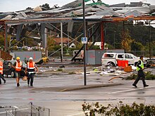 The Albany tornado caused significant damage to roofs of buildings in its path. May 2011 Albany, NZ tornado- structural damage.jpg