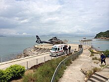 Medical evacuation by helicopter from Cheung Chau's helipad