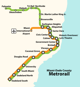 A schematic rail map featuring orange and green lines, showing an overview of 23 stations.