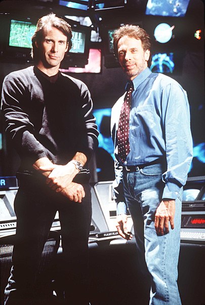 Bay (left) and Jerry Bruckheimer during the filming of 1998's Armageddon