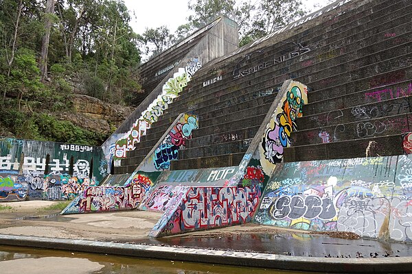 Rear of the North Rocks Dam Wall, about 30m in height.