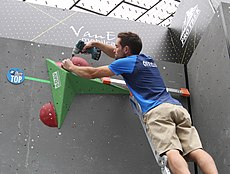 A route setter at the Bouldering World Cup 2015 Officials IFSC WC 2015 0121.JPG