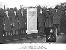 The six surviving members of the Oneida Football Club at the monument's inauguration; from left to right: Winthrop Scudder, James Lovett, Gerritt Miller, Francis Peabody, Robert Lawrence, Edward Arnold. Insert: Edward Bowditch Oneida fc orig members.jpg
