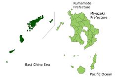 Kaart van Kagoshima met Ōshima gemarkeerd