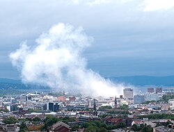 Näkymä Oslossa noin puoli tuntia räjähdyksen jälkeen. Oslo Utøya