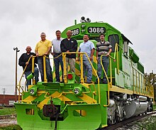 Port Harbor Railroad crew members posing on unit #3086, an SD40-2 diesel electric locomotive built by the Electro Motive Division of General Motors. PHRCrew.jpg