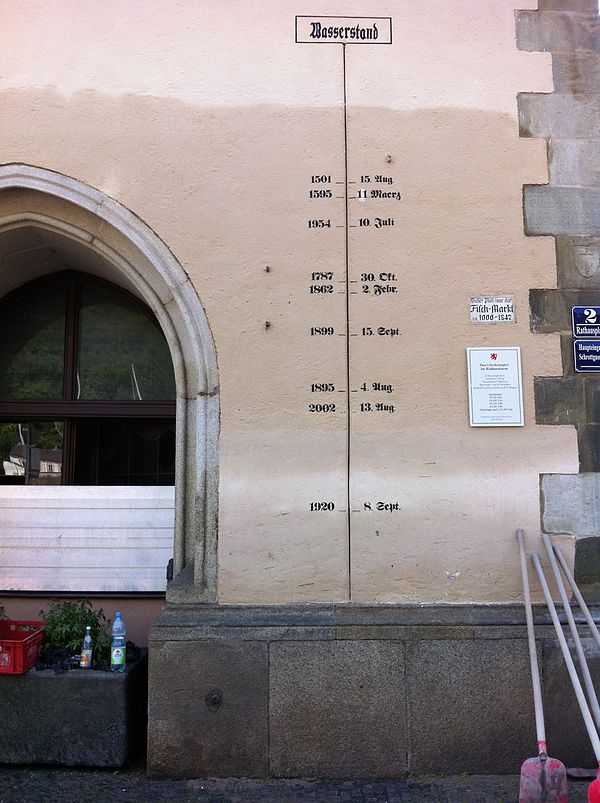 Water level marks on the Town Hall in Passau