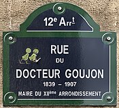 Plaque Rue Docteur Goujon - Paris XII (FR75) - 2021-06-04 - 1.jpg