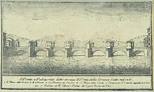 17th-century print of Bridge, with houses, looking North. Ponte delle Grazie - Ponte a Rubaconte - Firenze.jpg