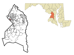 布伦特伍德在佐治王子县及马里兰州的位置（以红色标示）