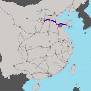 A Csingtao–Tajjüan nagysebességű vasútvonal útvonala