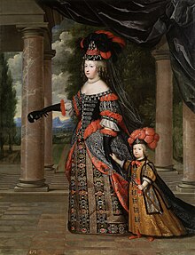 Queen Marie Thérèse and her son the Dauphin of France, dated circa 1663 by Charles Beaubrun.jpg