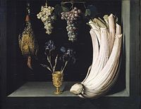 Феліпе Рамірес, «Натюрморт з артишоком, турачом, виноградом і ліліями», 1628, Музей Прадо, Мадрид