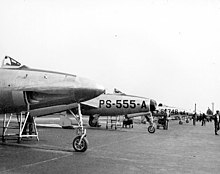 The XP-84A (foreground) and YP-84As