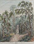 Runstenen Vg 67 avbildad i Dagsnäs park ca år 1800. Utförd av Elias Martin.