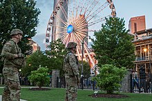 Members of the 3rd Battalion, 121st Infantry Regiment, monitor protesters in Atlanta during May 2020 SITREP.jpg