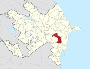 Mapa do Azerbaijão mostrando o distrito de Sabirabad