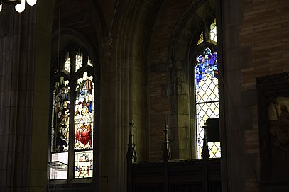 Stained glass windows on the south wall of the nave at the east end Saint Ignatius of Antioch NYC Windows.jpg