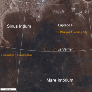 Localisation du point d'atterrissage de Chang'e 3 par rapport à celui de Lunokhod 1.