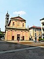 Small square XI febbraio and ancient church of S.S. Marco and Gregorio, Cologno Monzese, Italy.jpg