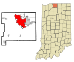 St. Joseph County Indiana Incorporated and Unincorporated areas South Bend Highlighted.svg