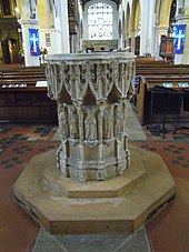 The baptismal font dates from about 1470 St Marys Hitchin Font.jpg