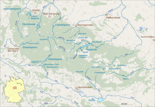Karte von Stauseen im Harz