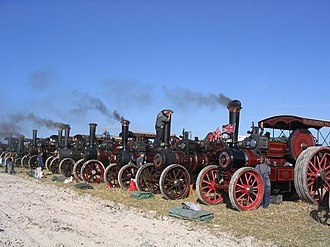 A line of traction engines at the Great Dorset Steam Fair 2005 Steam Up - geograph.org.uk - 187885.jpg