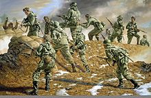 Rick Reeves rendition of 40th Division soldiers in Korea, 1952. Sunshine Division in Korea Kumwha Valley, Republic of Korea Spring 1952.jpg