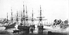 Abel Aubert du Petit-Thouars taking over Tahiti on 9 September 1842 TahitiDupetitThouars.jpg