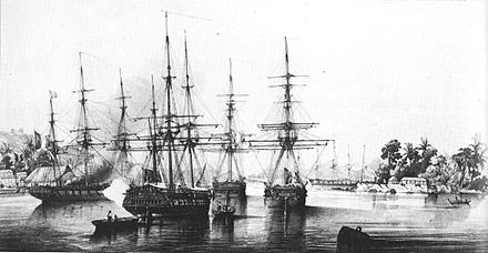 Abel Aubert du Petit-Thouars taking over Tahiti on 9 September 1842