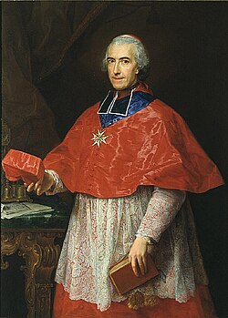 The Cardinal de Rochechouart (Jean François Joseph de Rochechouart) wearing the Sash of the Order of the Holy Spirit in 1762 by Pompeo Batoni.jpg