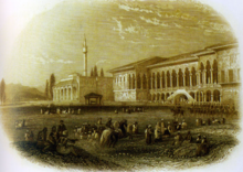 The Palace of Ali Pasha in Tepelena, engraving by Edward Finden, based on a drawing by William Purser, early 19th century. The Palace of Ali Pasha in Tepelena, Engraving of Edward Finden, based on a drwaing by William Purser, Early 19th century.png