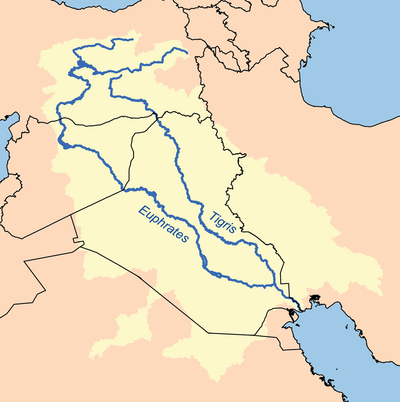 Map showing the Tigris and Euphrates Rivers